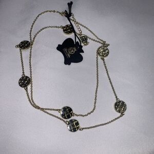 Women’s Necklace Round Black And Gold Enamel Circle Long Necklace by Liza Kim